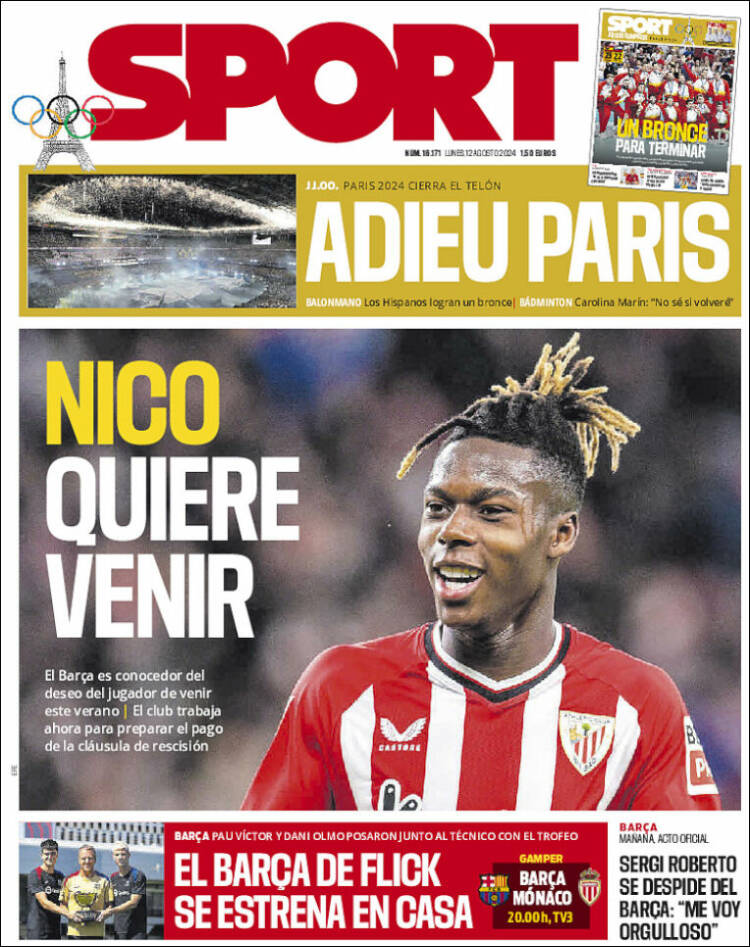 Portadas Deportivas Lunes 12/8/2024 Portadas Deportivas Lunes 12/8/2024