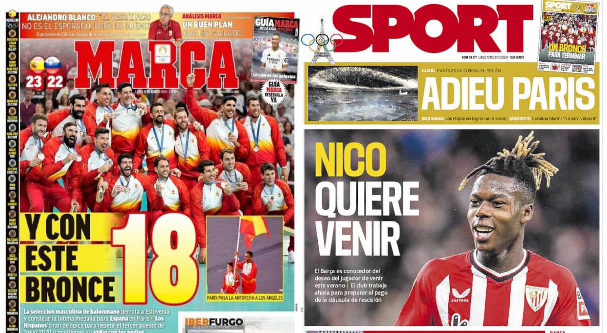 Portadas Deportivas Lunes 12/8/2024 | Marca, As, Sport, Mundo Deportivo Portadas Deportivas Lunes 12/8/2024