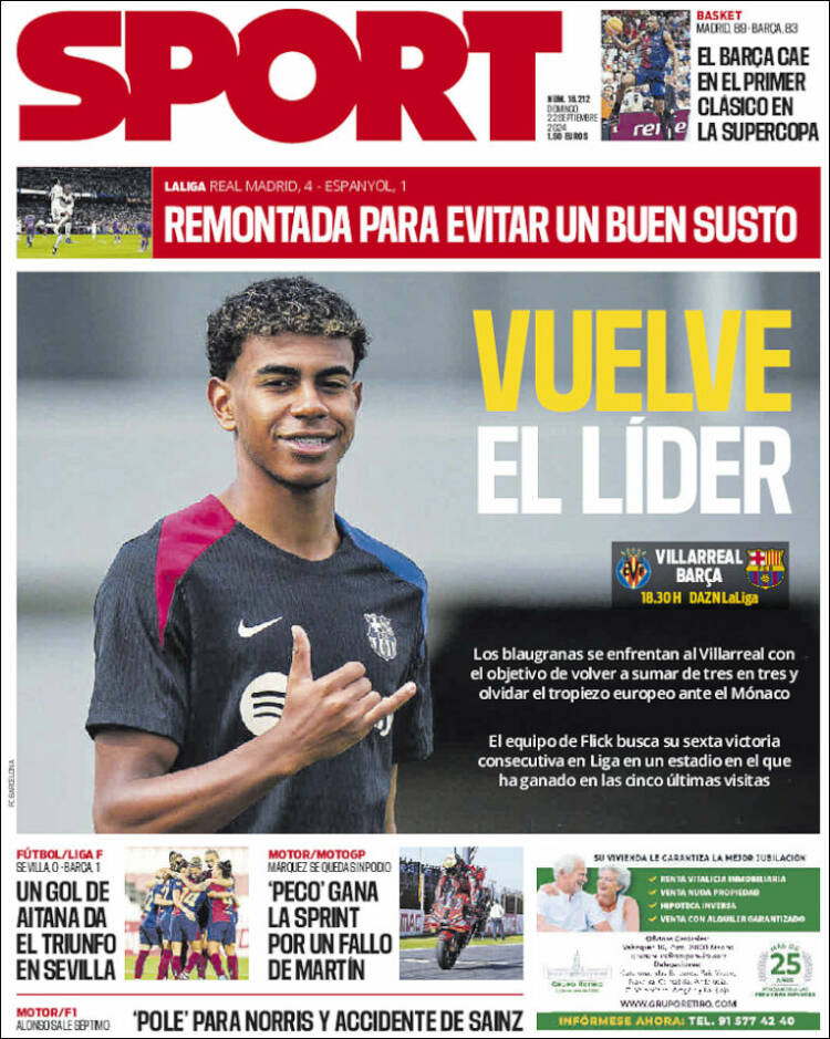 Portadas Deportivas Domingo 22/9/2024