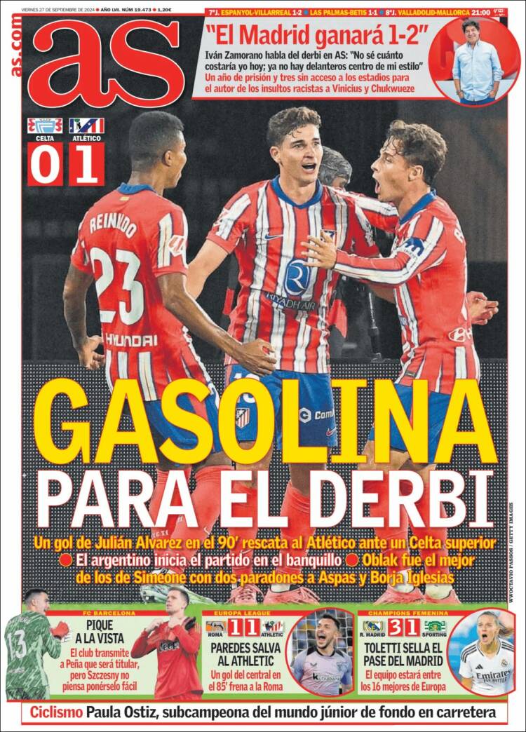 Portadas Deportivas Viernes 27/9/2024 Portadas Deportivas Viernes 27/9/2024