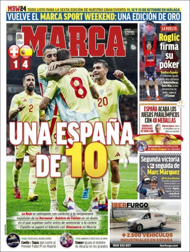 Portadas Deportivas Lunes 9/9/2024 Portadas Deportivas Lunes 9/9/2024