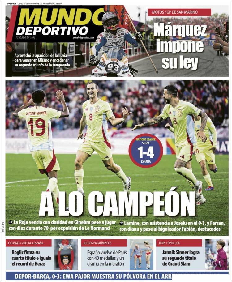 Portadas Deportivas Lunes 9/9/2024 Portadas Deportivas Lunes 9/9/2024