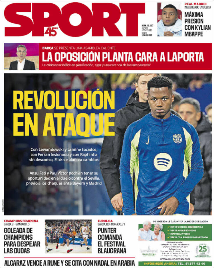 Portadas Deportivas Jueves 17/10/2024 Portadas Deportivas Jueves 17/10/2024