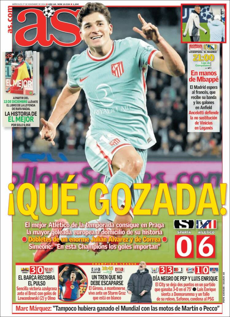 Portadas Deportivas Miércoles 27/11/2024