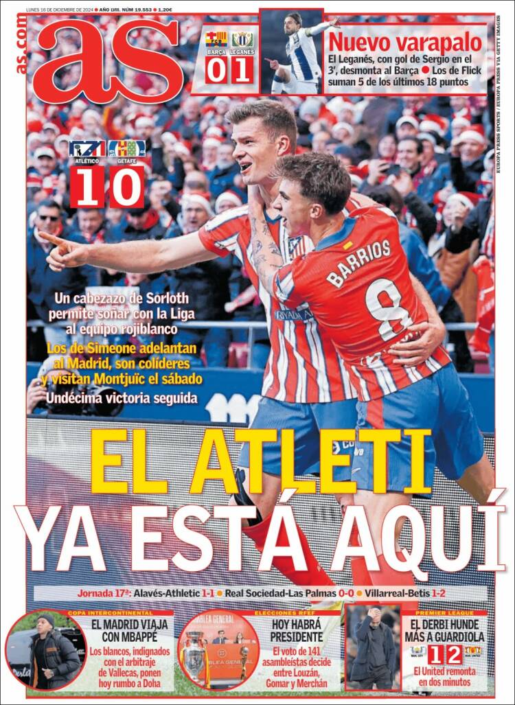 Portadas Deportivas Lunes 16/12/2024