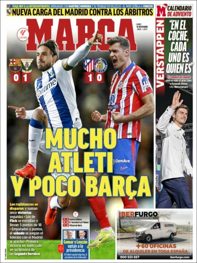 Portadas Deportivas Lunes 16/12/2024