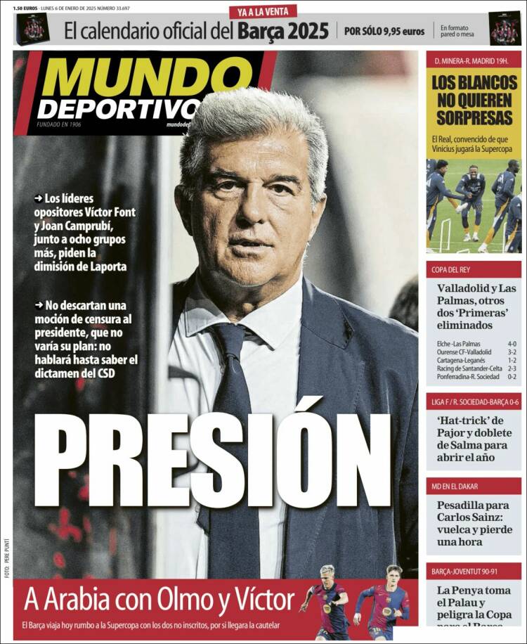 Portadas Deportivas Lunes 6/1/2025