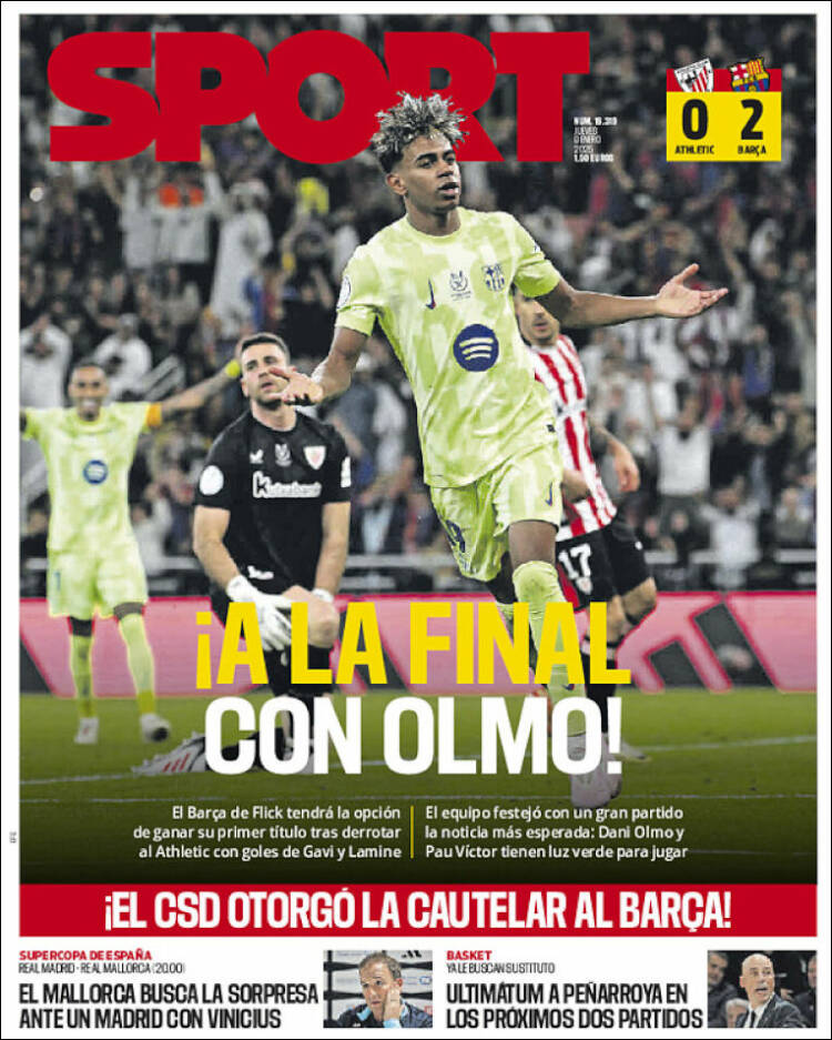 Portadas Deportivas Jueves 9/1/2025