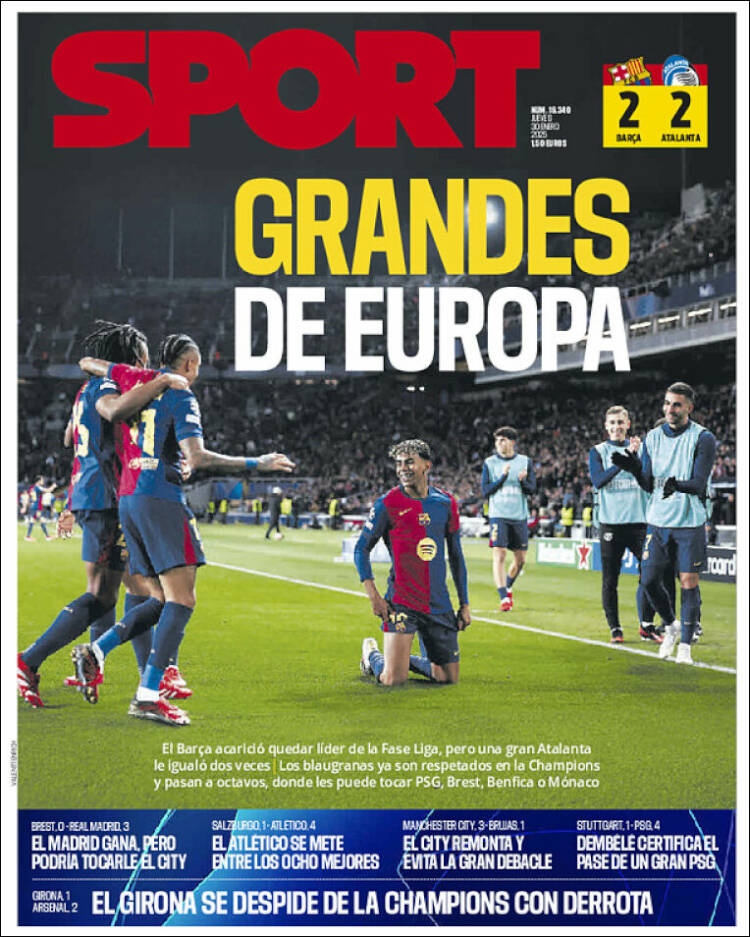 Portadas Deportivas Jueves 30/1/2025