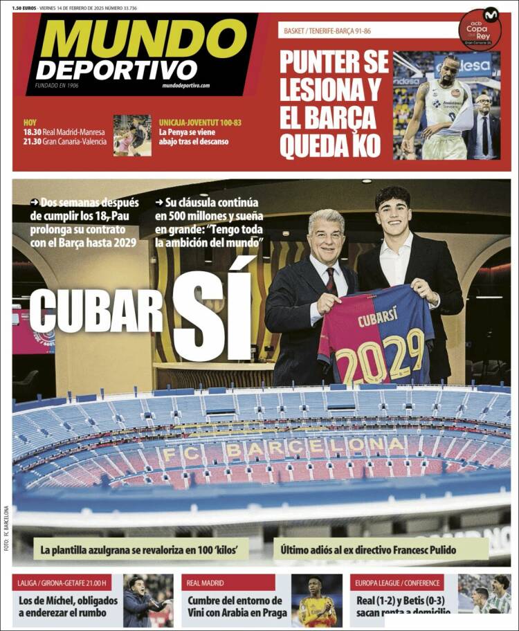 Portadas Deportivas Viernes 14/2/2025