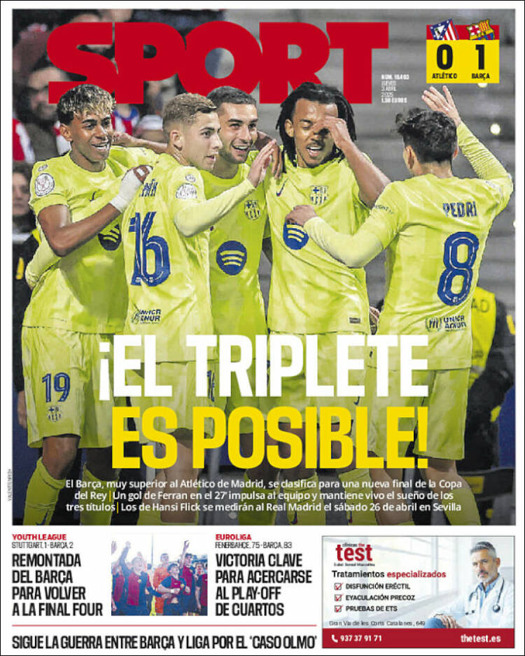 Portadas Deportivas Jueves 3/4/2025 