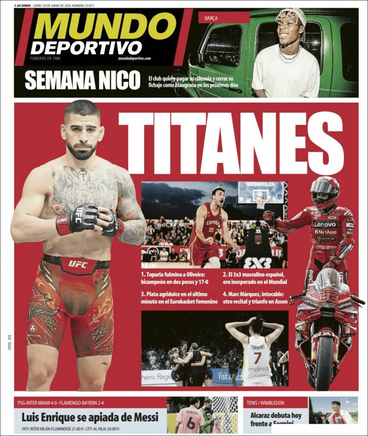 Portadas Deportivas Lunes 30/6/2025 Portadas Deportivas Lunes 30/6/2025