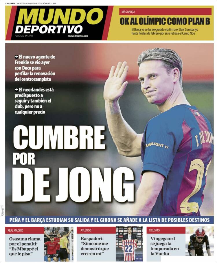 Portadas Deportivas Jueves 21/8/2025 Portadas Deportivas Jueves 21/8/2025