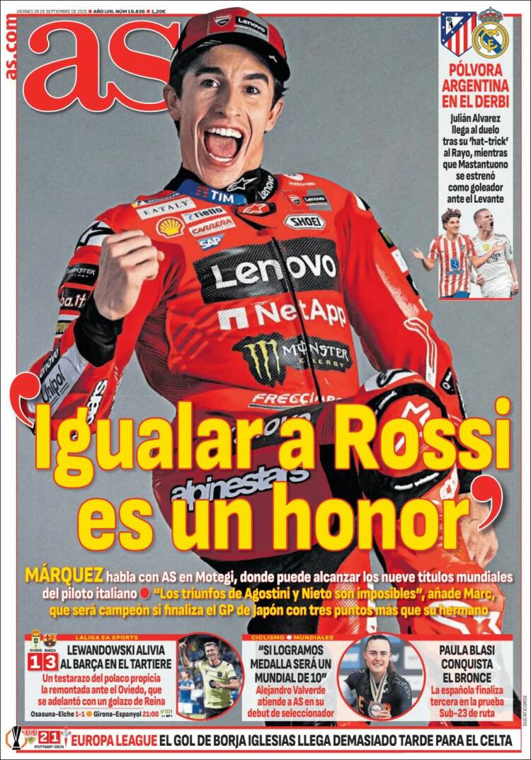 Portadas Deportivas Viernes 26/9/2025 Portadas Deportivas Viernes 26/9/2025