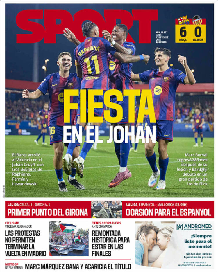 Portadas Deportivas Lunes 15/9/2025 Portadas Deportivas Lunes 15/9/2025