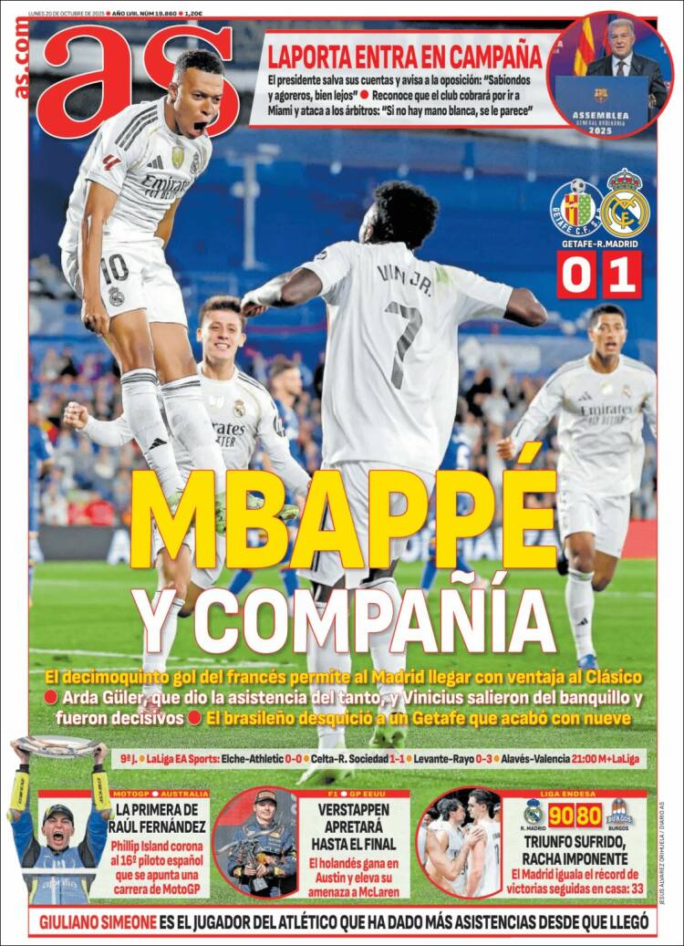 Portadas Deportivas Lunes 20/10/2025