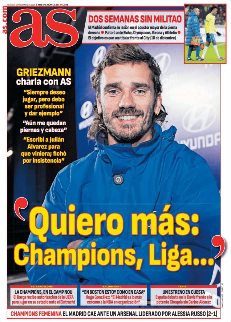 Portadas Deportivas Jueves 20/11/2025 Portadas Deportivas Jueves 20/11/2025