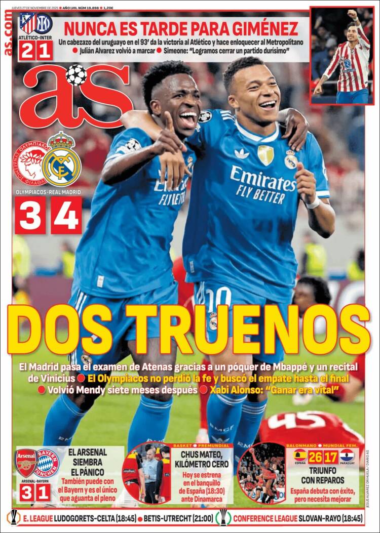 Portadas Deportivas Jueves 27/11/2025