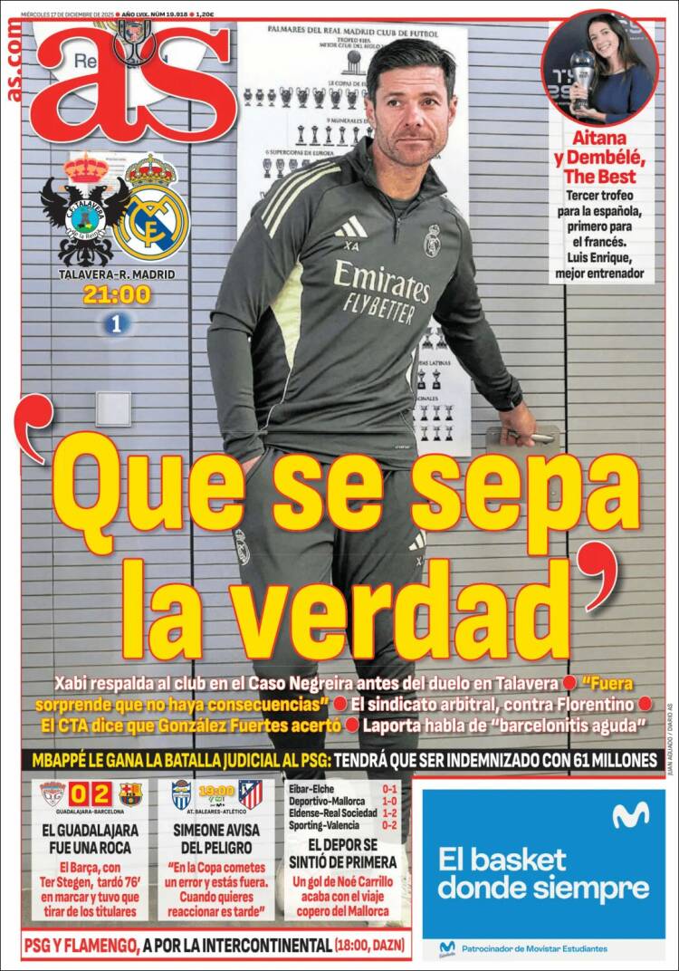 Portadas Deportivas Miércoles 17/12/2025