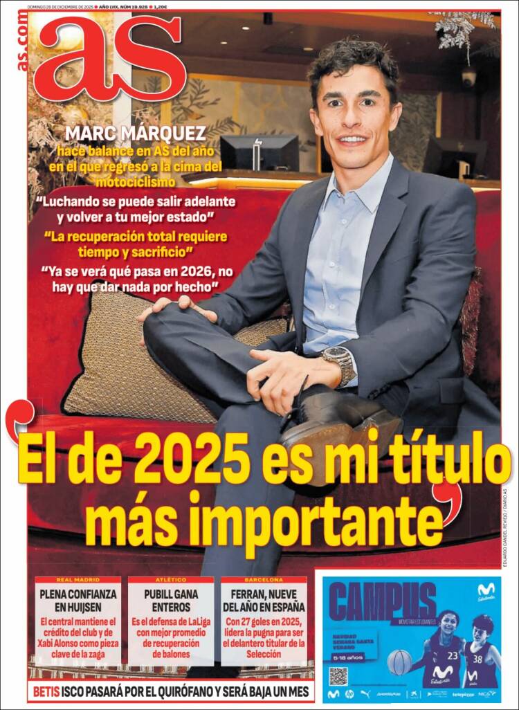 Portadas Deportivas Domingo 28/12/2025