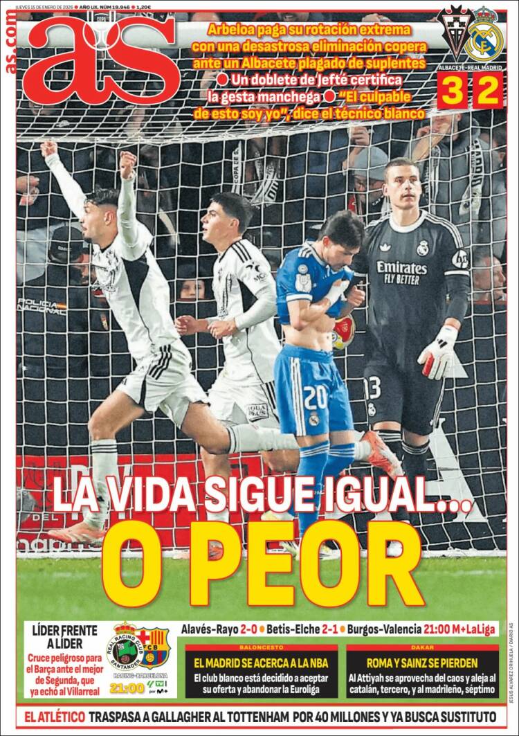 Portadas Deportivas Jueves 15/1/2026 Portadas Deportivas Jueves 15/1/2026