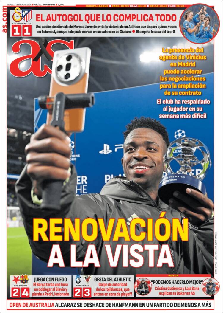 Portadas Deportivas Jueves 22/1/2026 Portadas Deportivas Jueves 22/1/2026