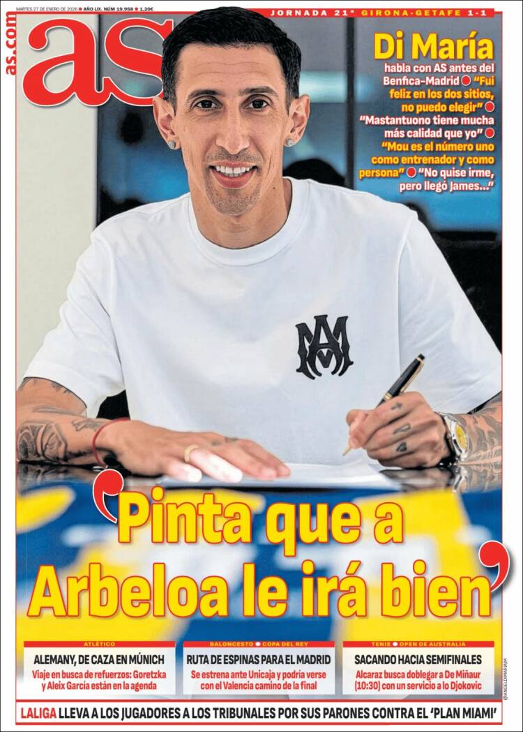 Portadas Deportivas Martes 27/1/2026 Portadas Deportivas Martes 27/1/2026