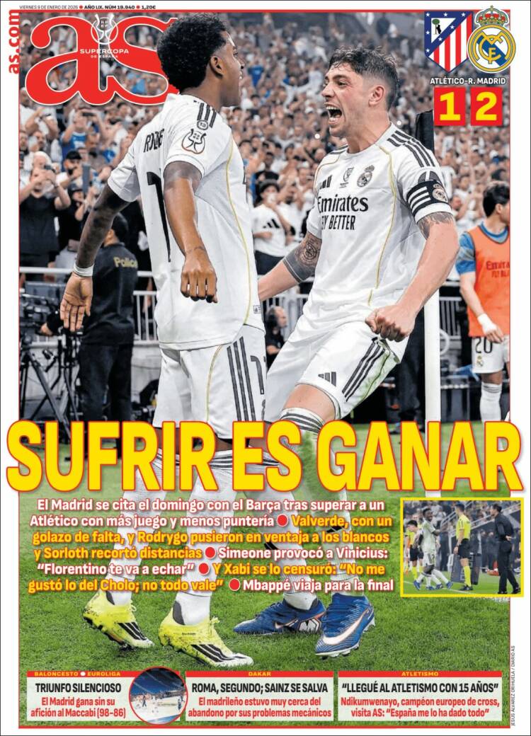 Portadas Deportivas Viernes 9/1/2026 