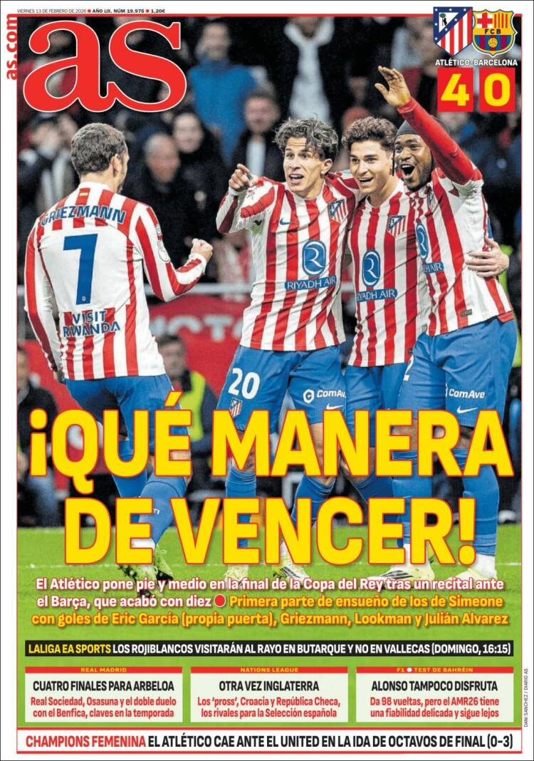Portadas Deportivas Viernes 13/2/2026