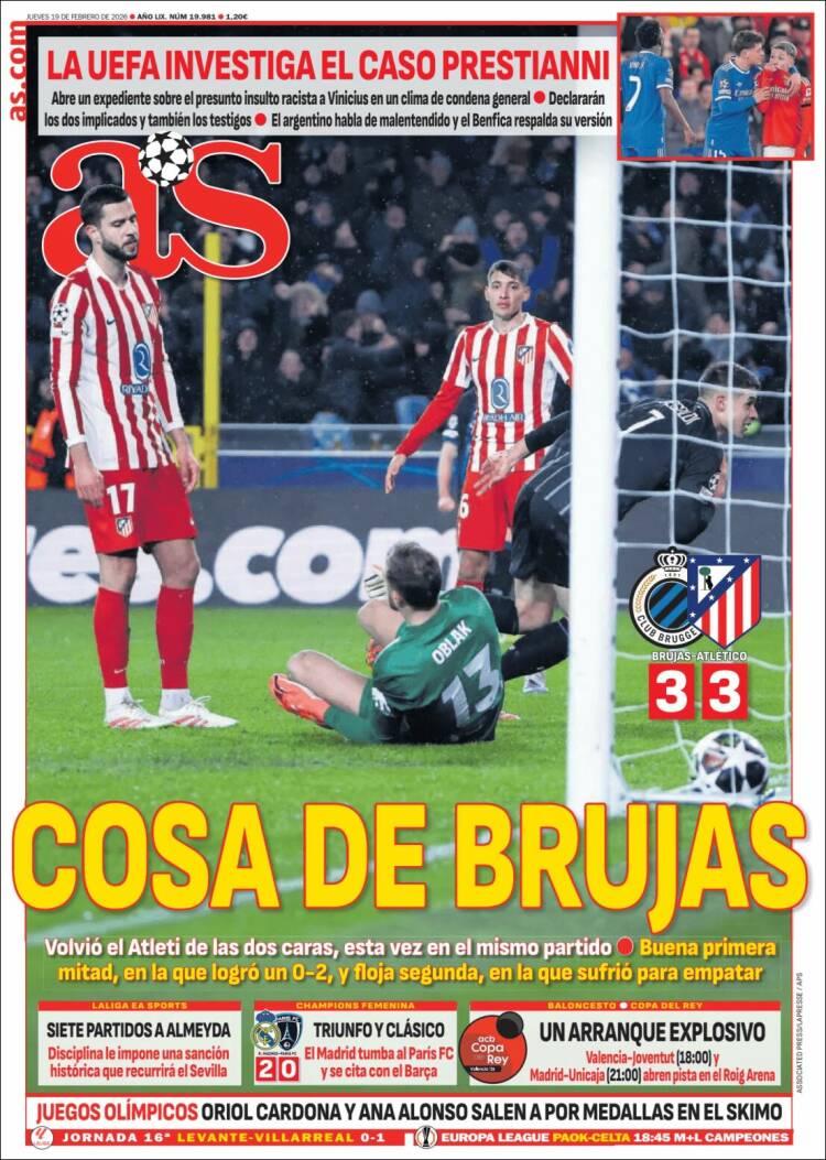 Portadas Deportivas Viernes 19/2/2026
