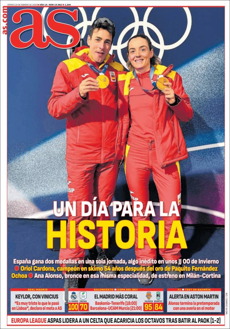 Portadas Deportivas Viernes 20/2/2026