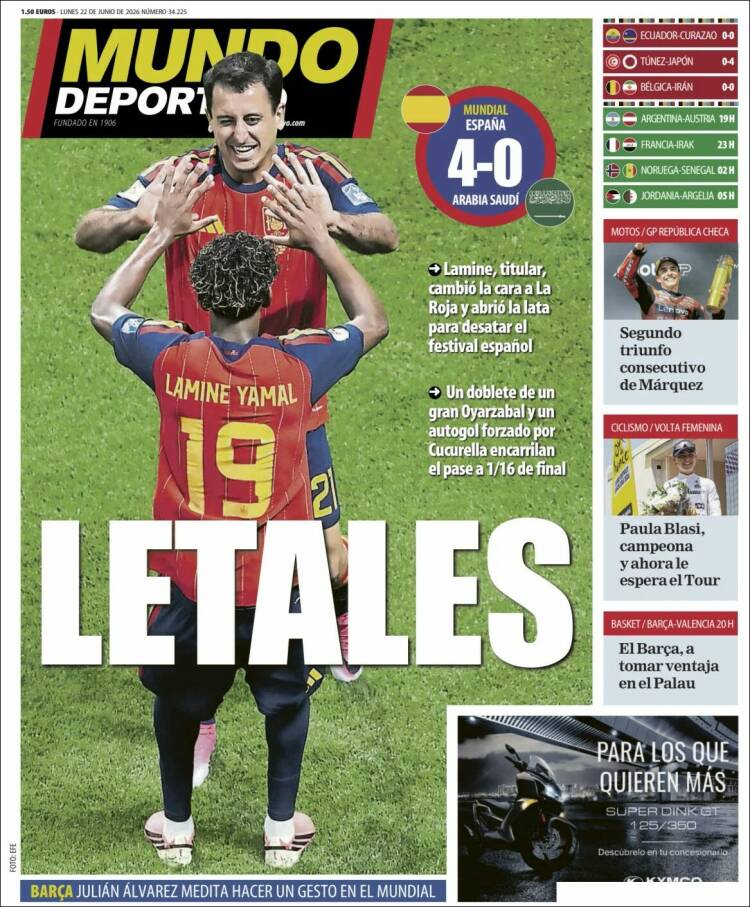 Portadas Deportivas Lunes 22/6/2026