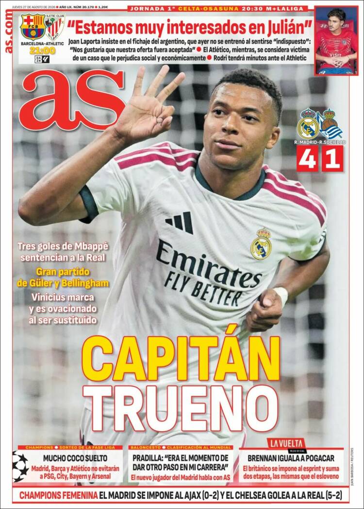 Portadas Deportivas Jueves 27/8/2026