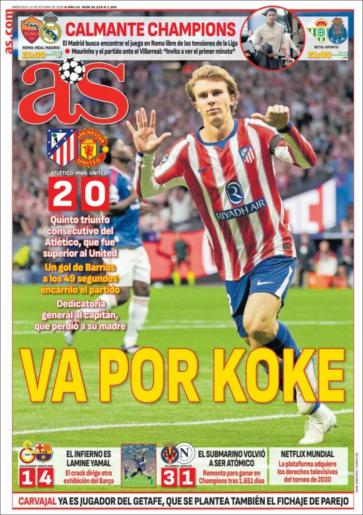 Portadas Deportivas Miércoles 14/10/2026 